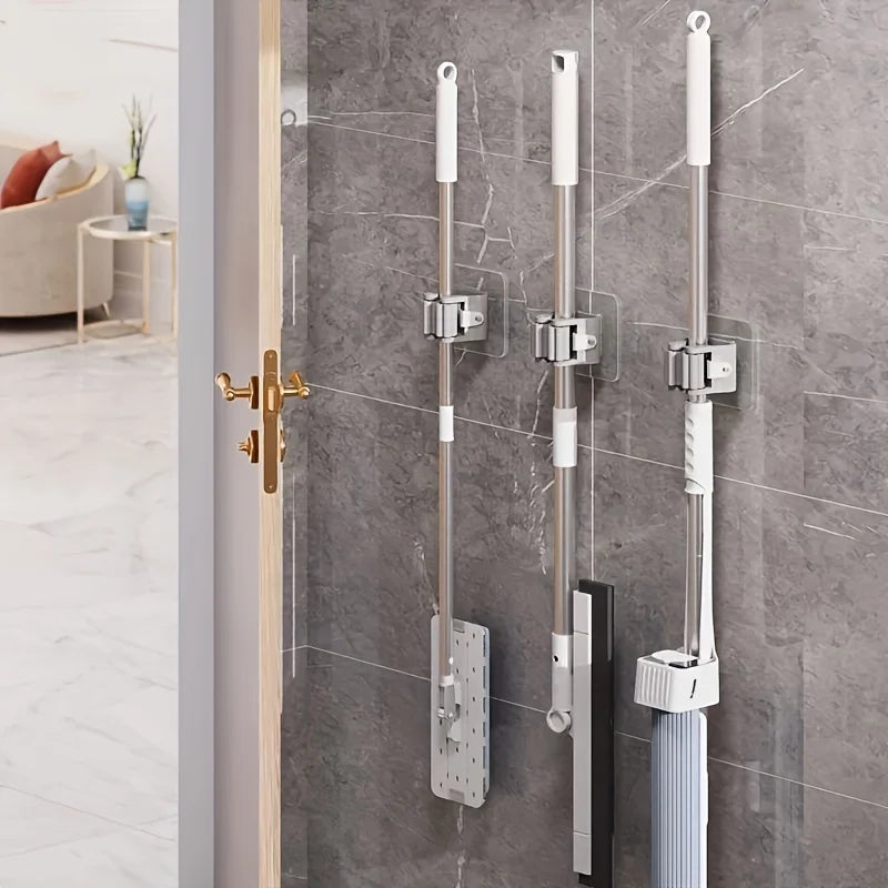 4pcs Easy-Install Wall-Mounted Mop & Broom Holder