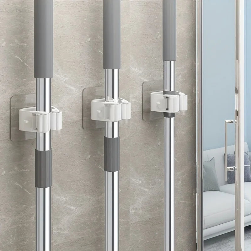 4pcs Easy-Install Wall-Mounted Mop & Broom Holder