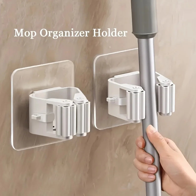 4pcs Easy-Install Wall-Mounted Mop & Broom Holder