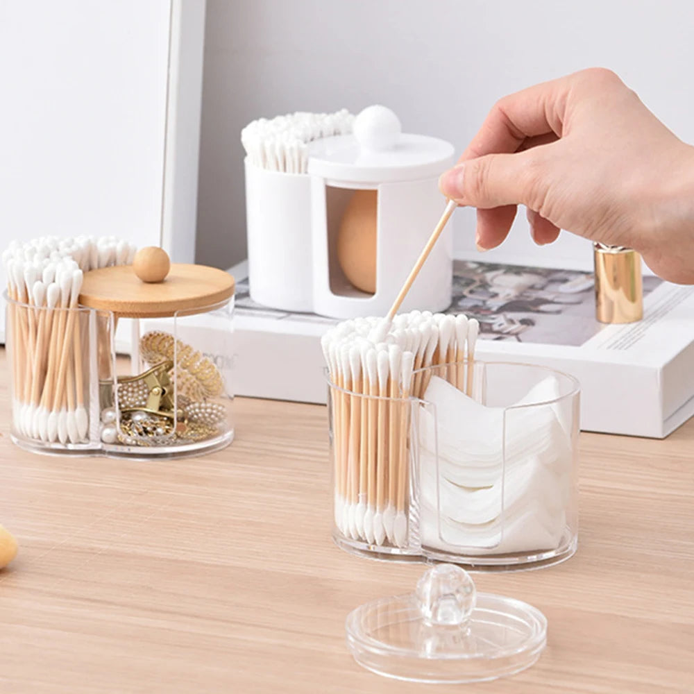 Home Cotton Swab Organizer Dustproof Portable Durable Bathroom Jar