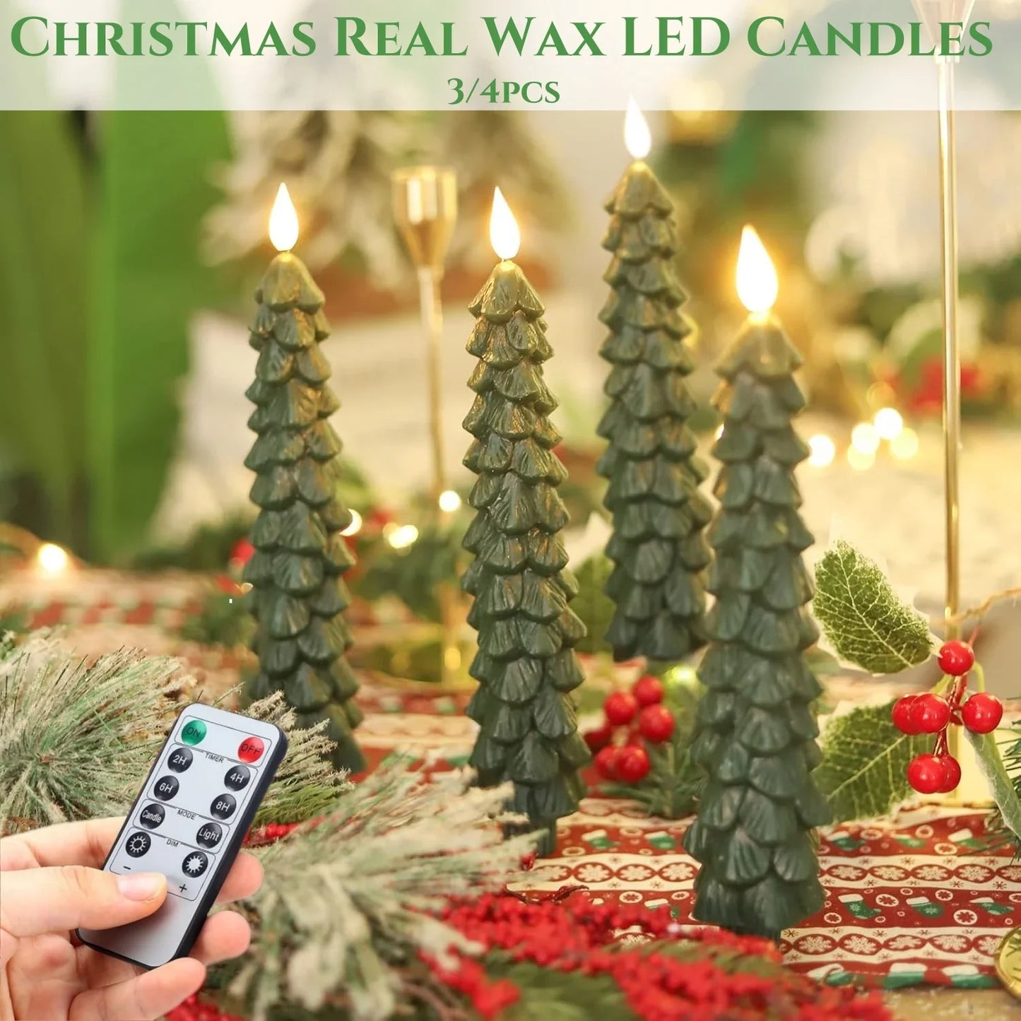 3/4pcs LED Flameless Christmas Candles